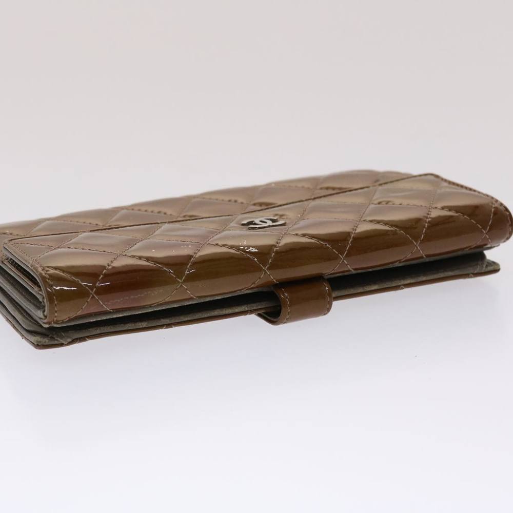 CHANEL Matelasse Wallet Patent Leather Brown CC Auth yk7893 - Picture 6 of 16